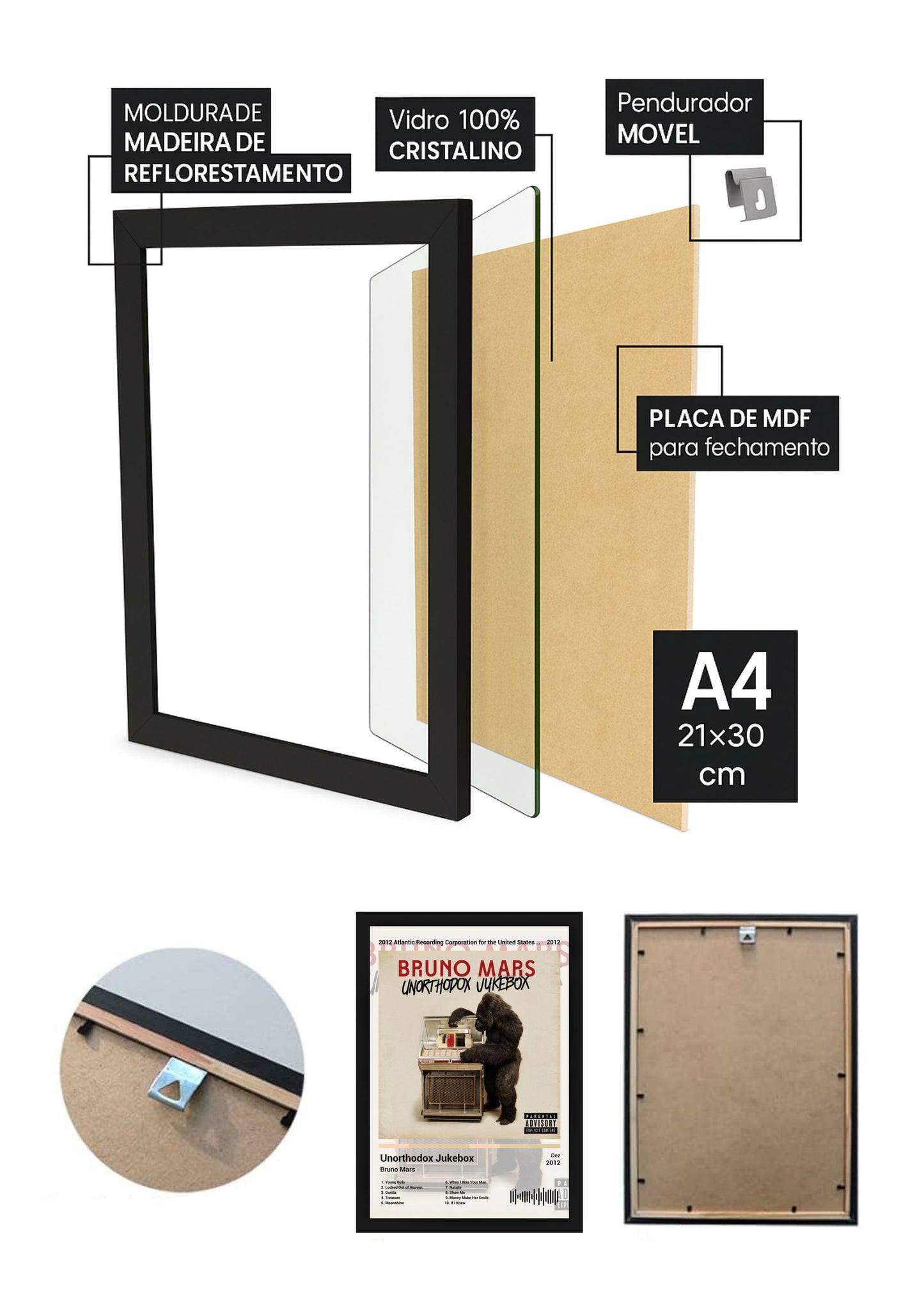 Quadro Bruno Mars Unorthodox Jukebox (Light) Com Vidro