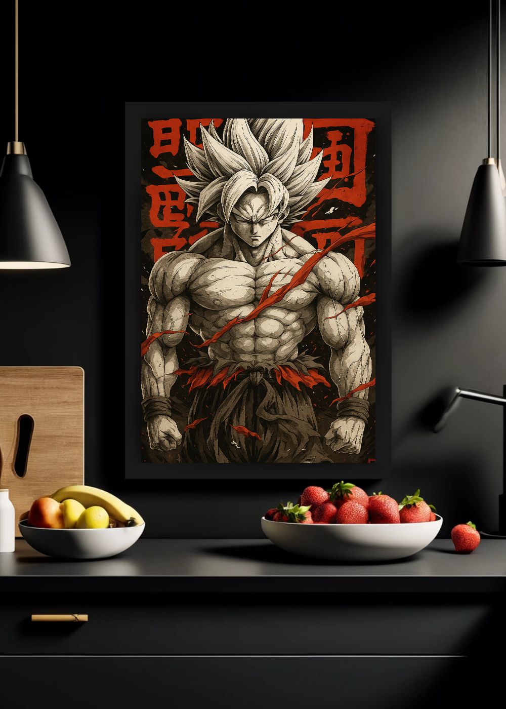 Quadro Goku Ultra Kakaroto DBZ Com Vidro e Moldura