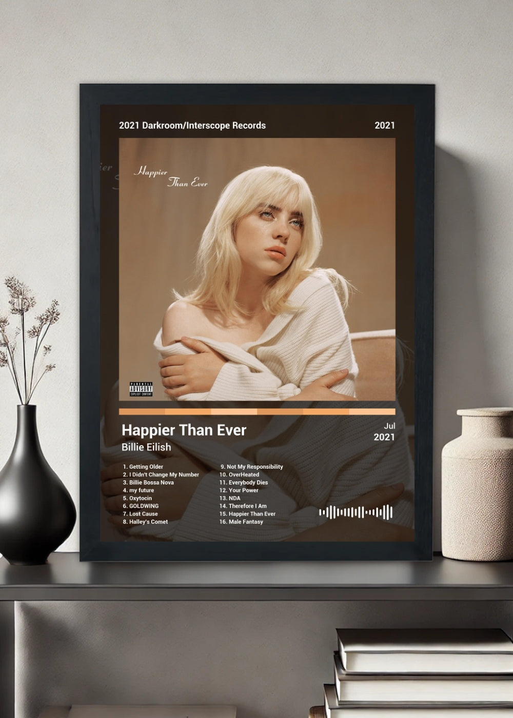 Quadro Billie Eilish Happier Than Ever (Dark) Com Vidro