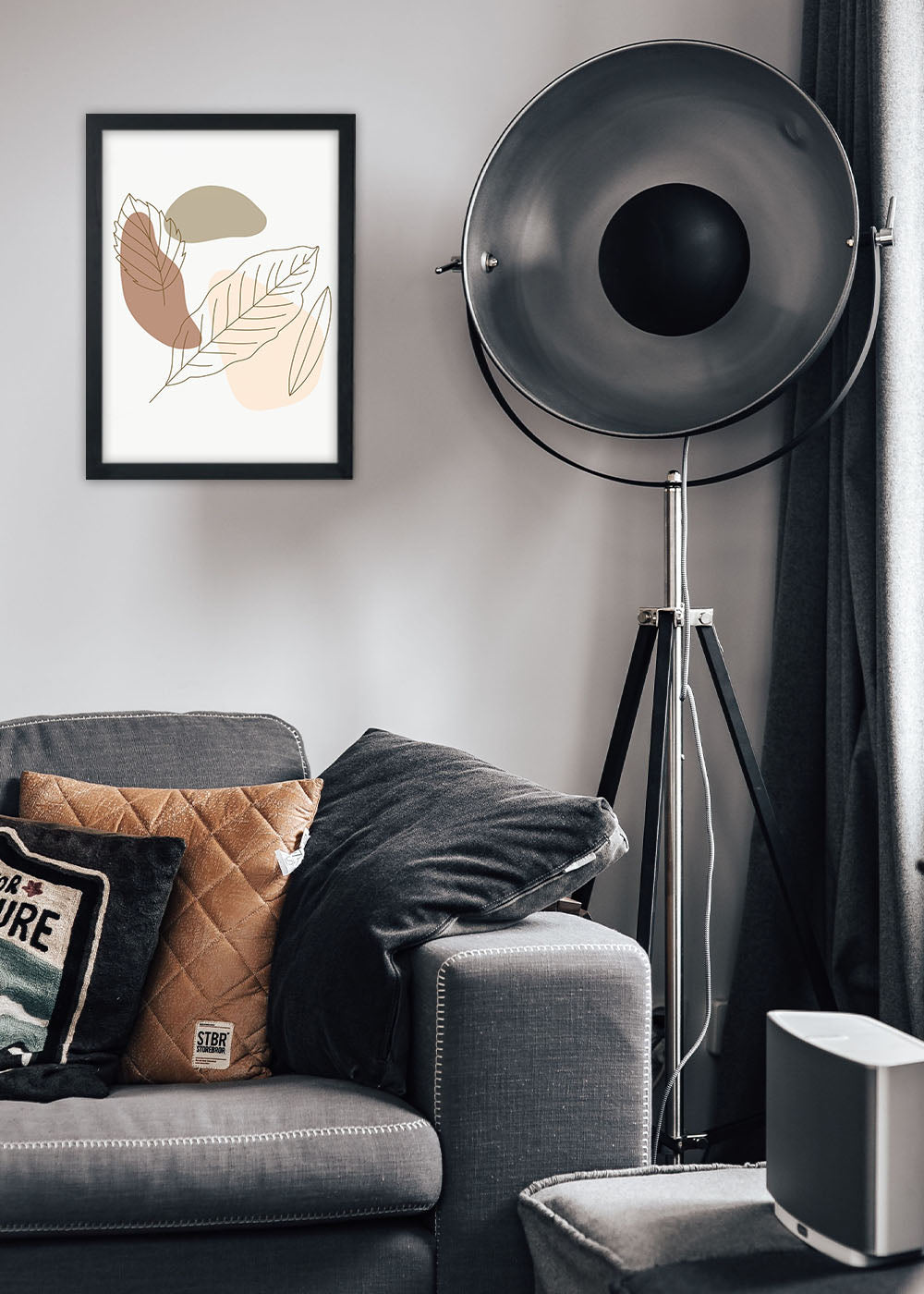 Quadro Decorativo Folhas Abstrato - Com vidro