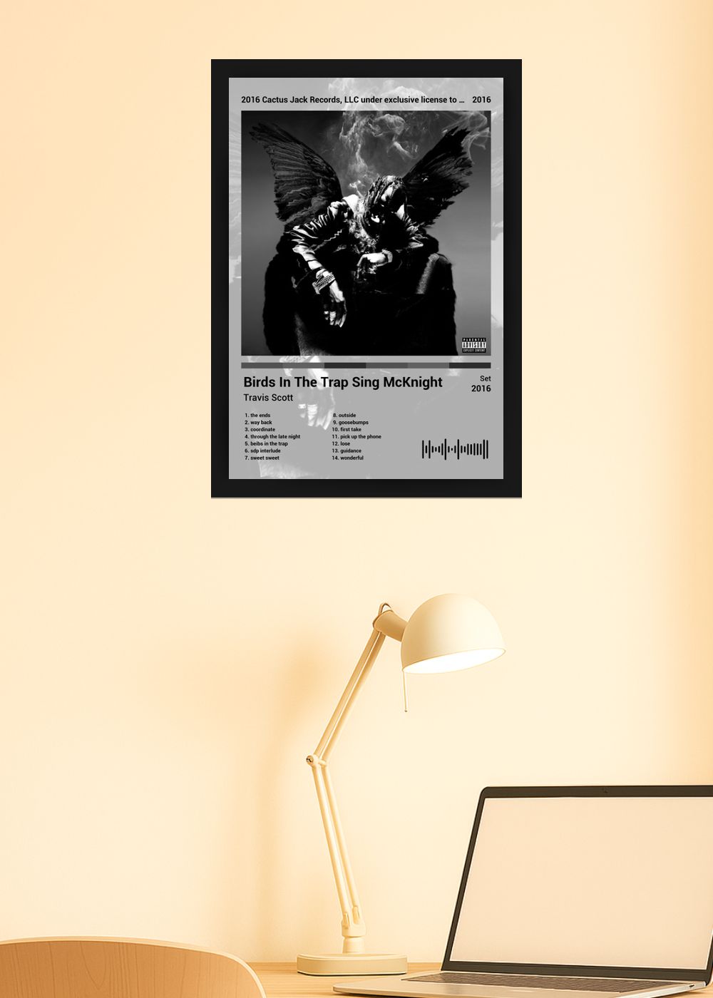 Quadro Travis Scott Birds In The ... (Black&white) Com Vidro