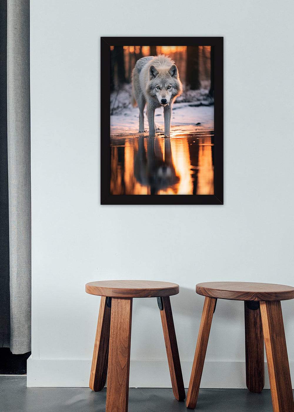 Quadro Decorativo lobo de neve - Animais - Com vidro