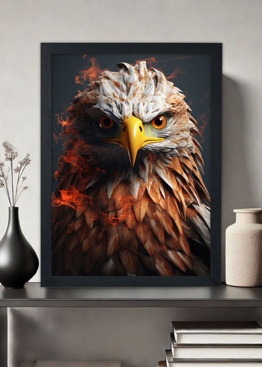 Quadro Decorativo Passaro em chamas - Com vidro