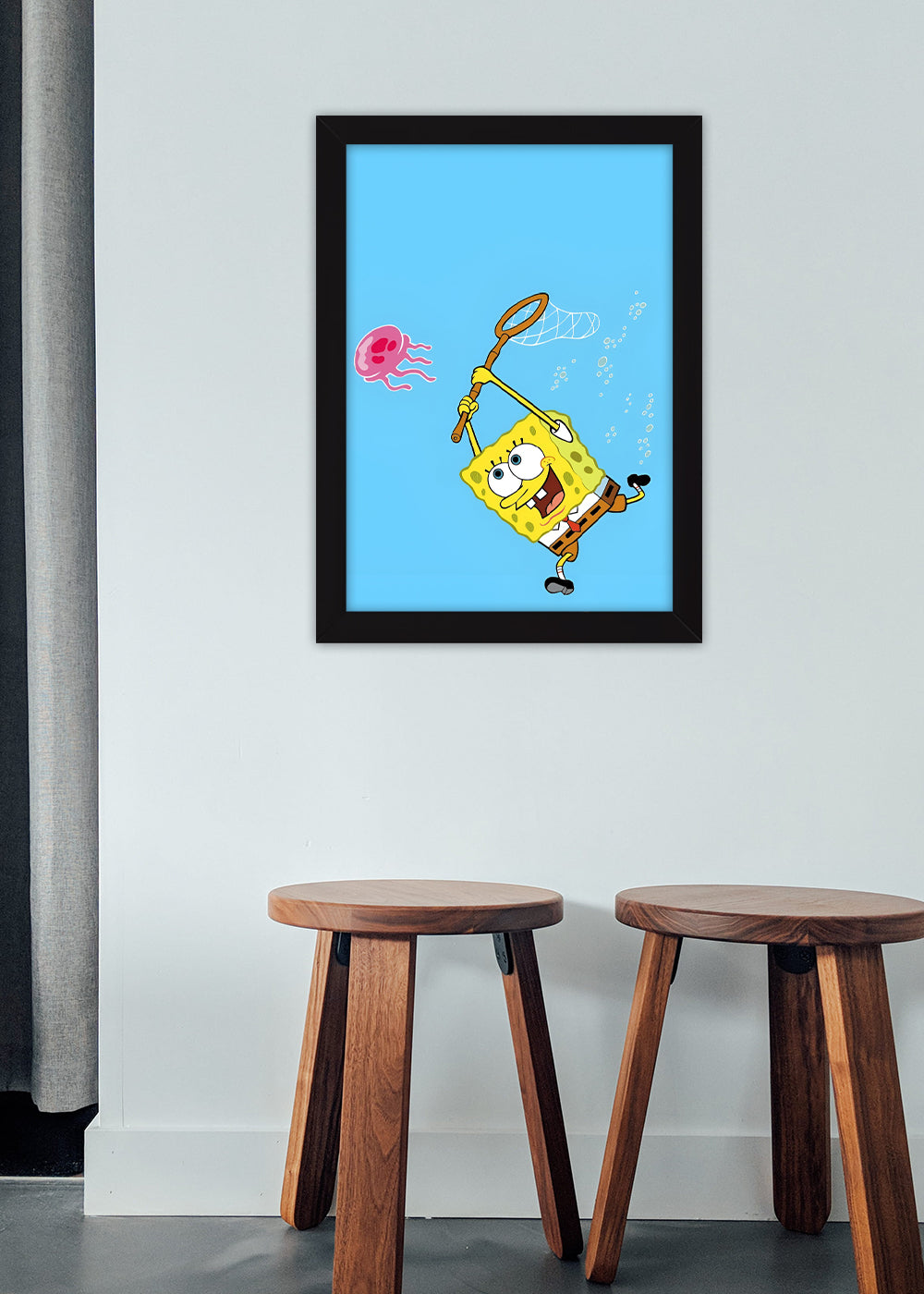 Quadro Decorativo Bob esponja caçando - Com vidro