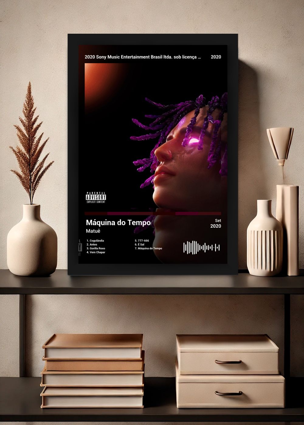 Quadro Decorativo Matuê Máquina do Tempo (Dark) Com Vidro