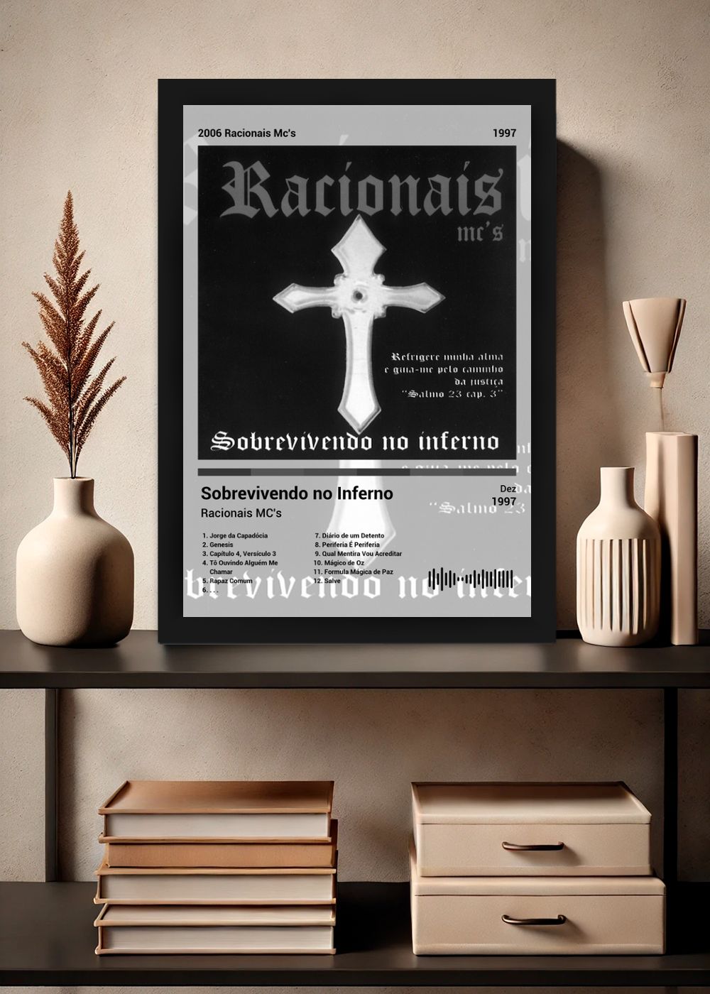 Quadro Racionais MC's Sobrevivend... (Black&white) Com Vidro