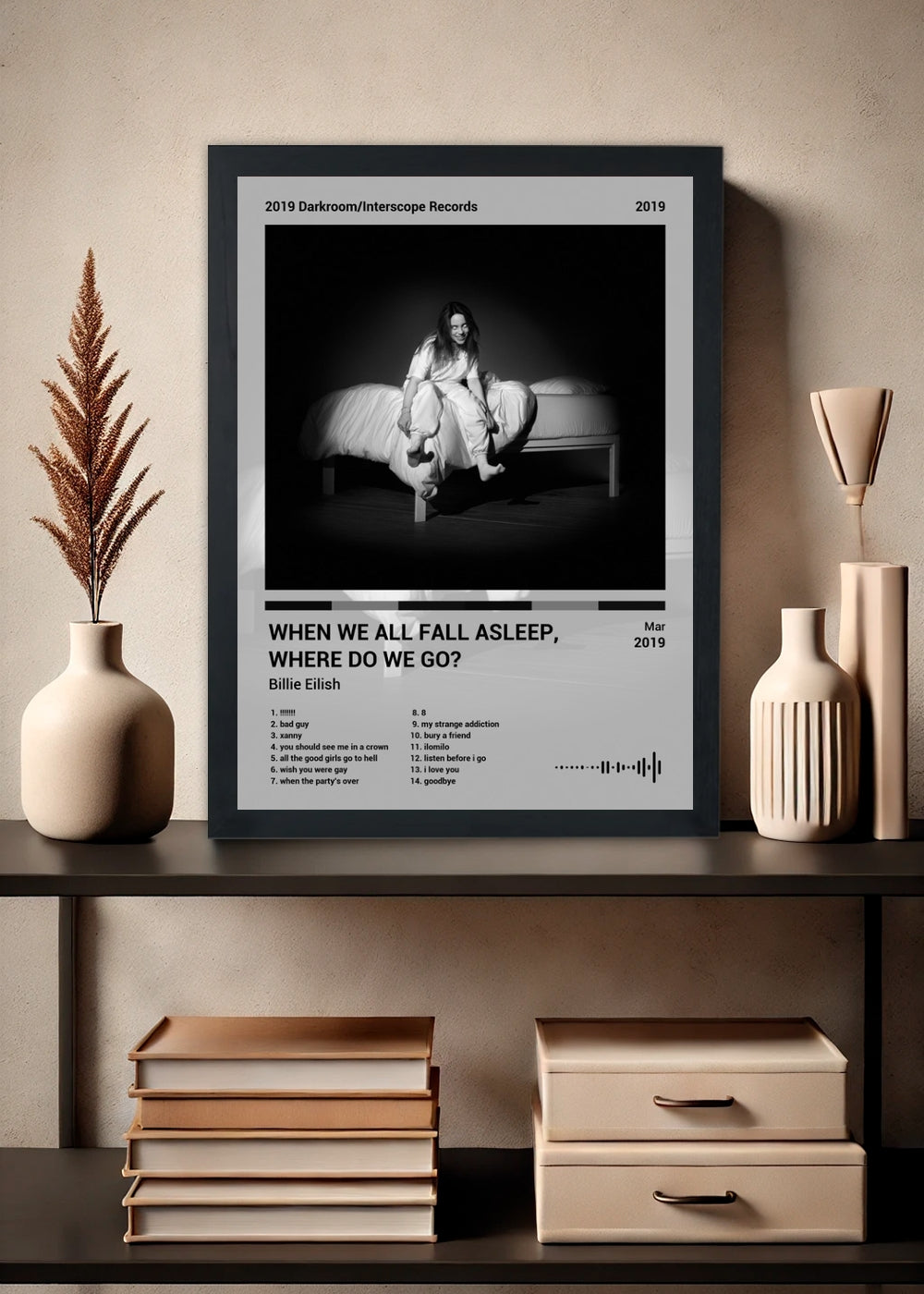 Quadro Billie Eilish WHEN WE ALL ... (Black&white) Com Vidro