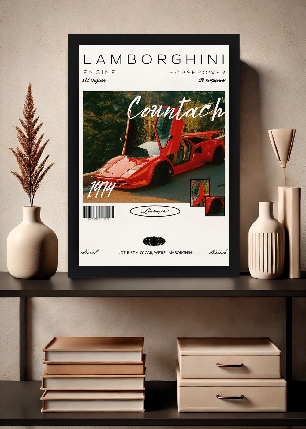 Quadro Com Vidro Lamborghini Countach 1974 com Moldura