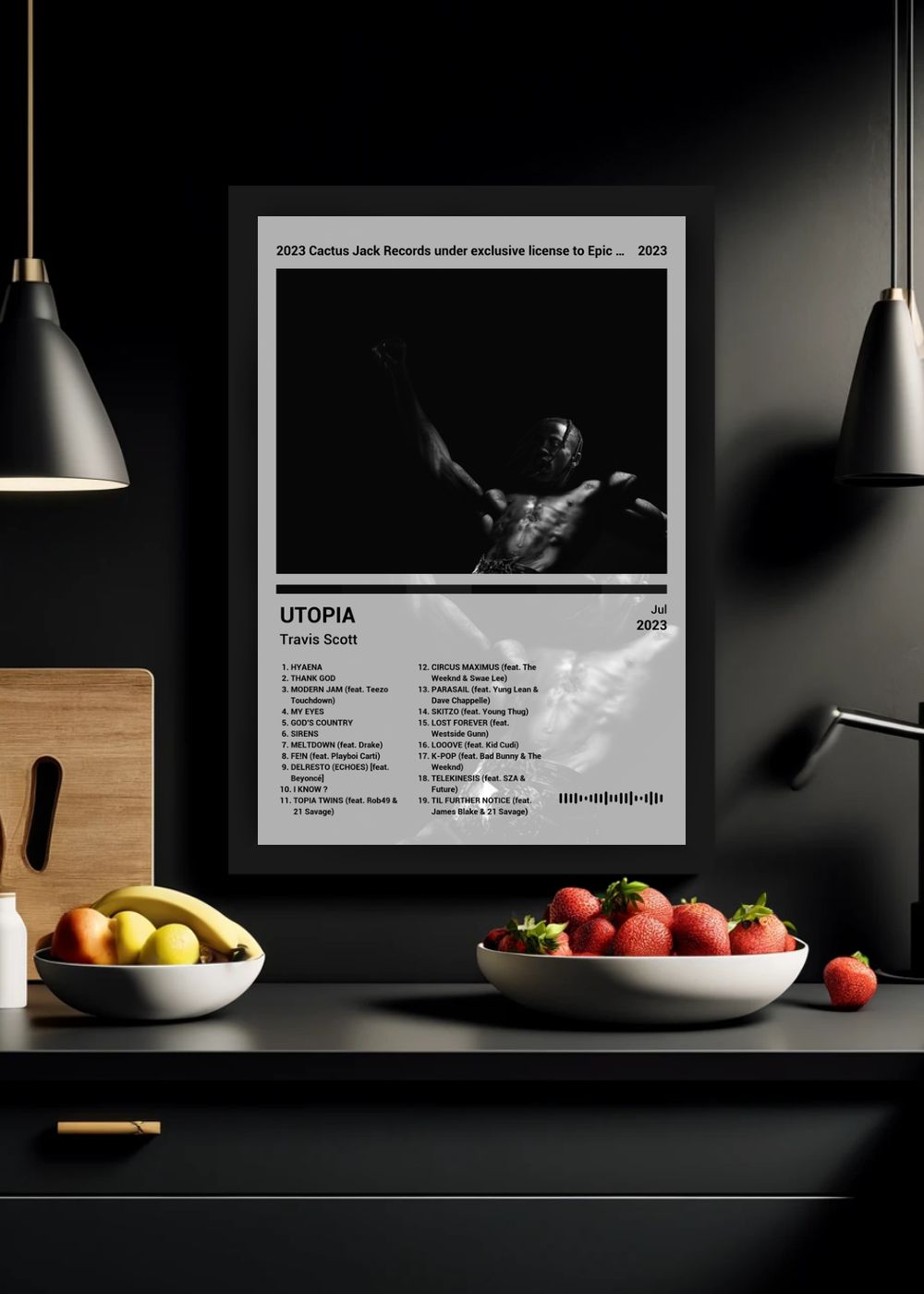 Quadro Travis Scott UTOPIA (Black&white) Com Vidro