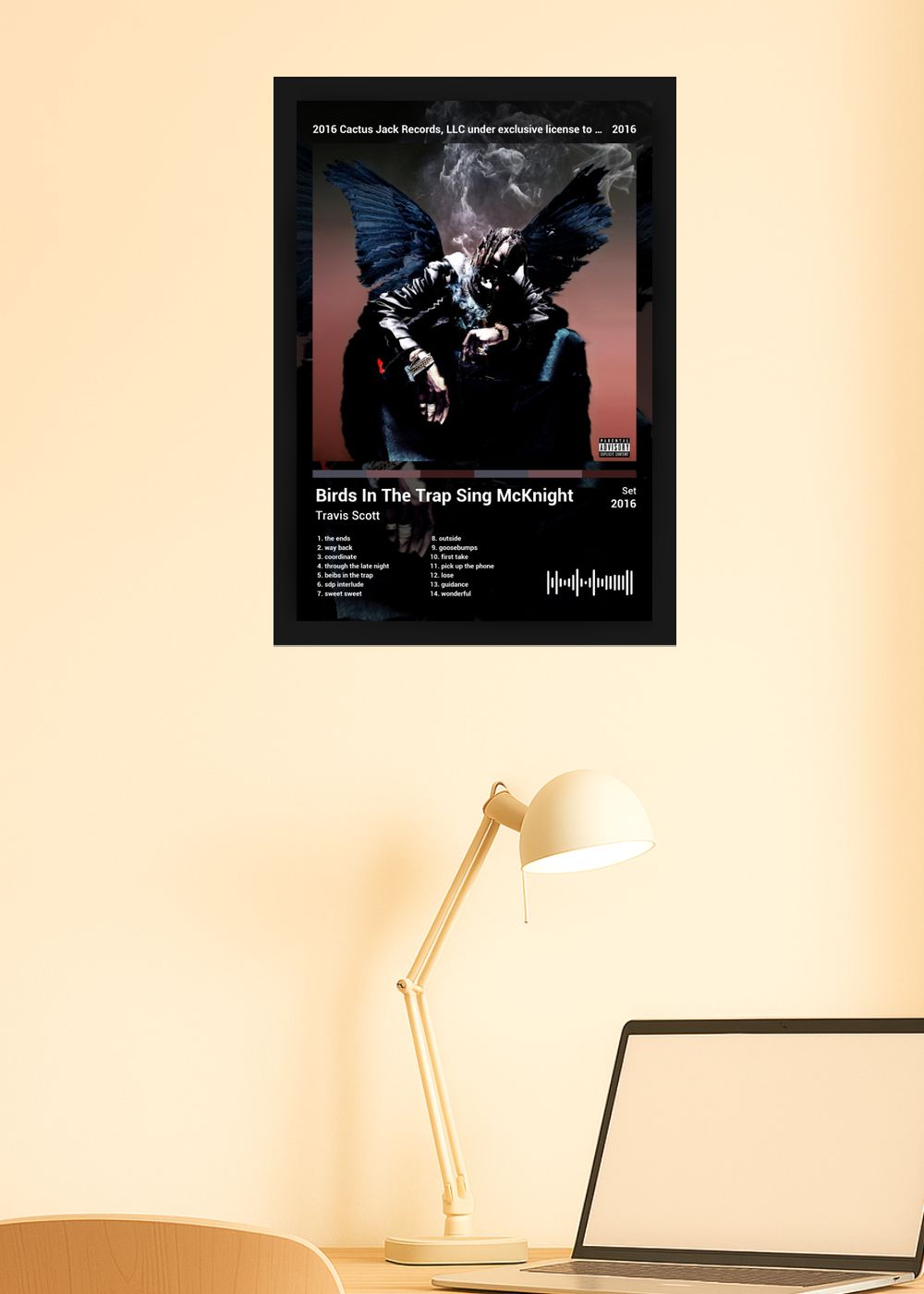 Quadro Travis Scott Birds In The Trap Si... (Dark) Com Vidro