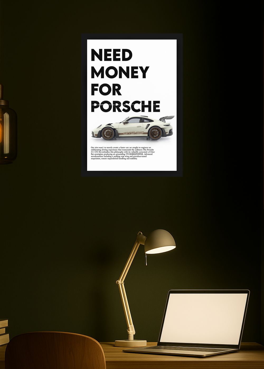 Quadro Decorativo Need Money For Porshe Com Vidro