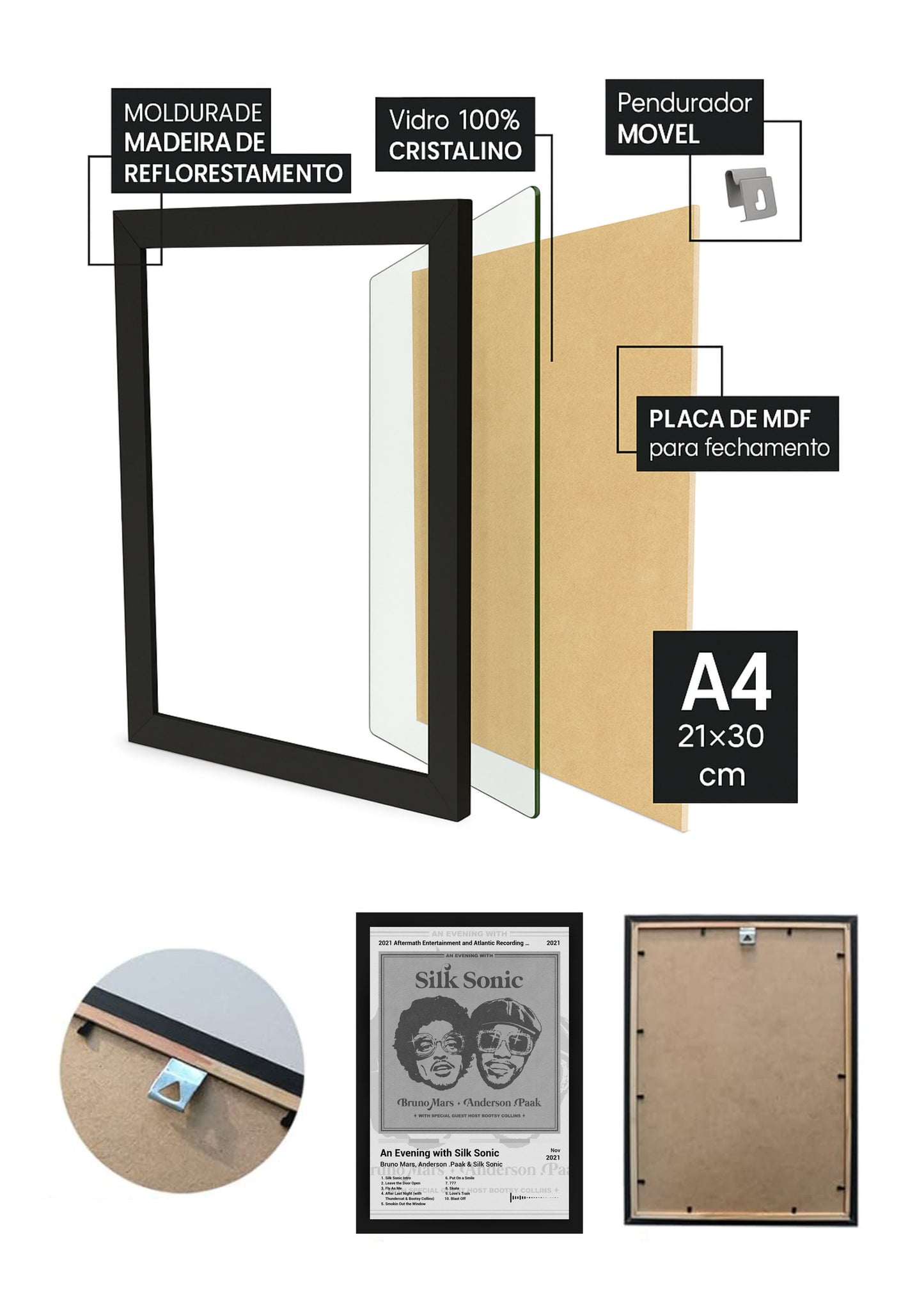 Quadro Bruno Mars An Evening with... (Black&white) Com Vidro