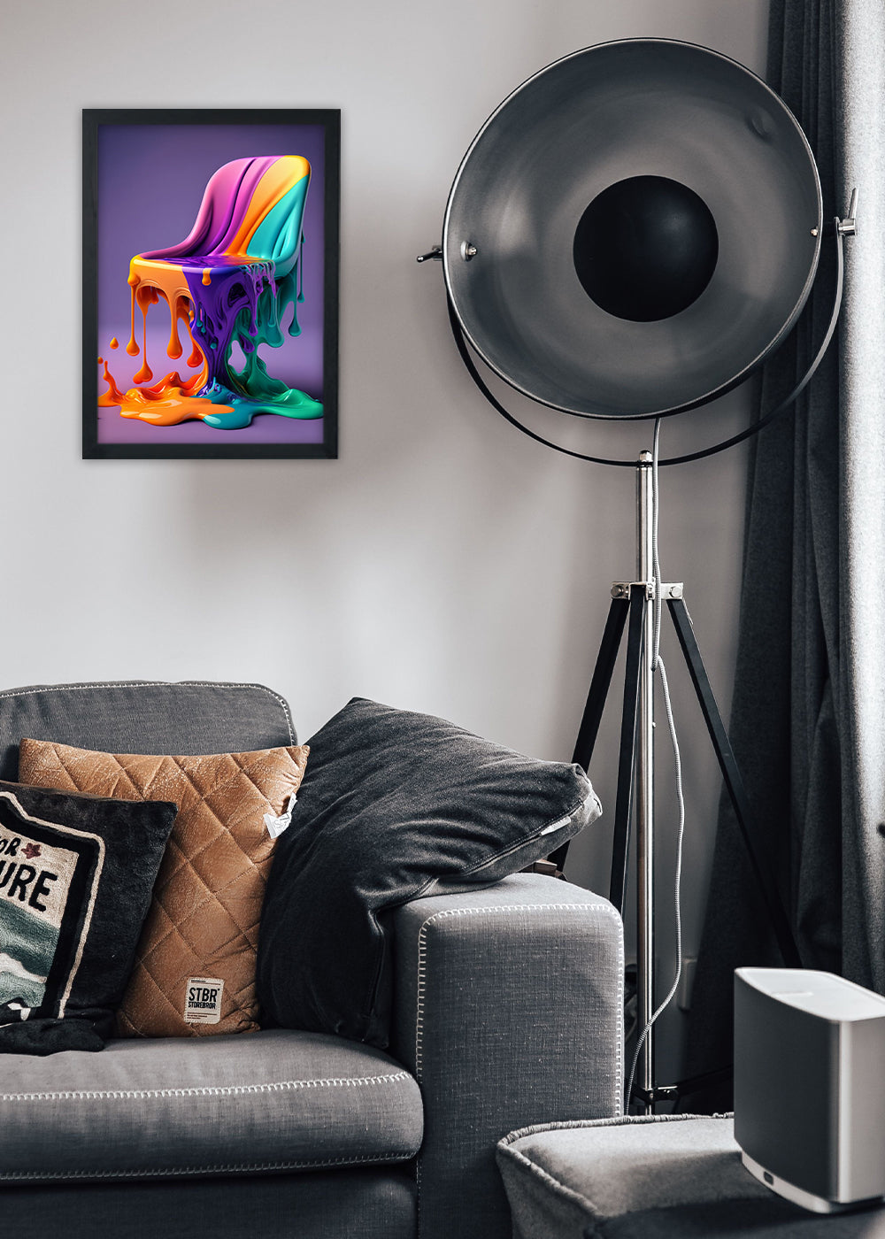 Quadro Decorativo cadeira de escritório Abstrata - Com vidro