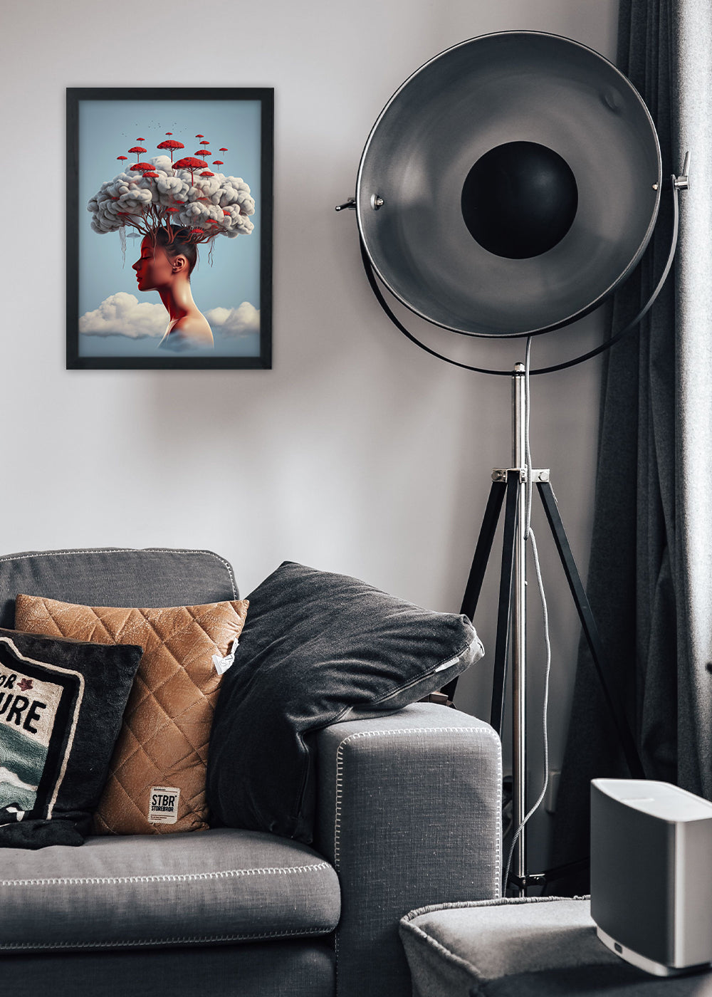 Quadro Decorativo Moça de cogumelos Abstrata - Com vidro