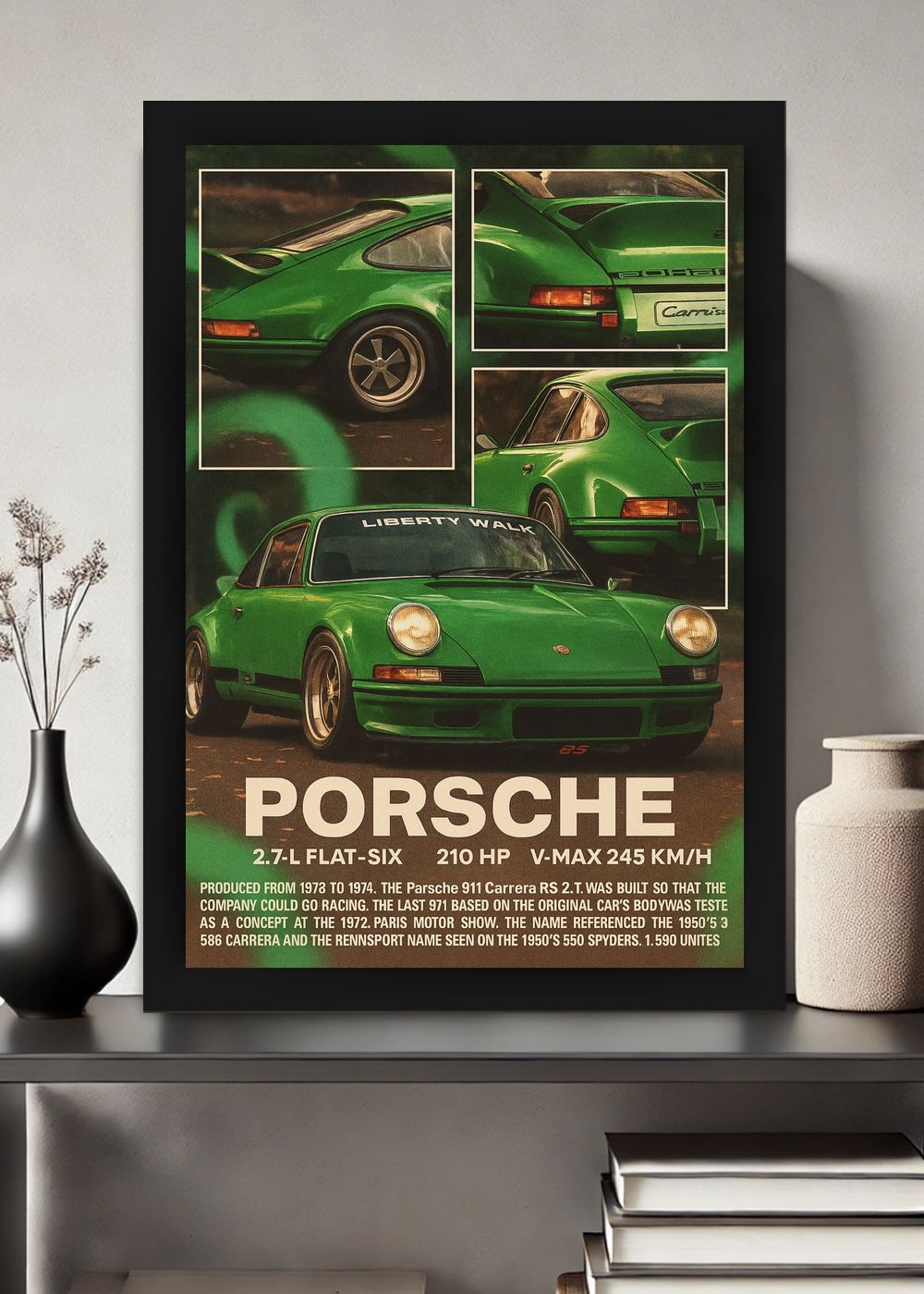 Quadro Com Vidro Porsche 911 Carrera RS com Moldura