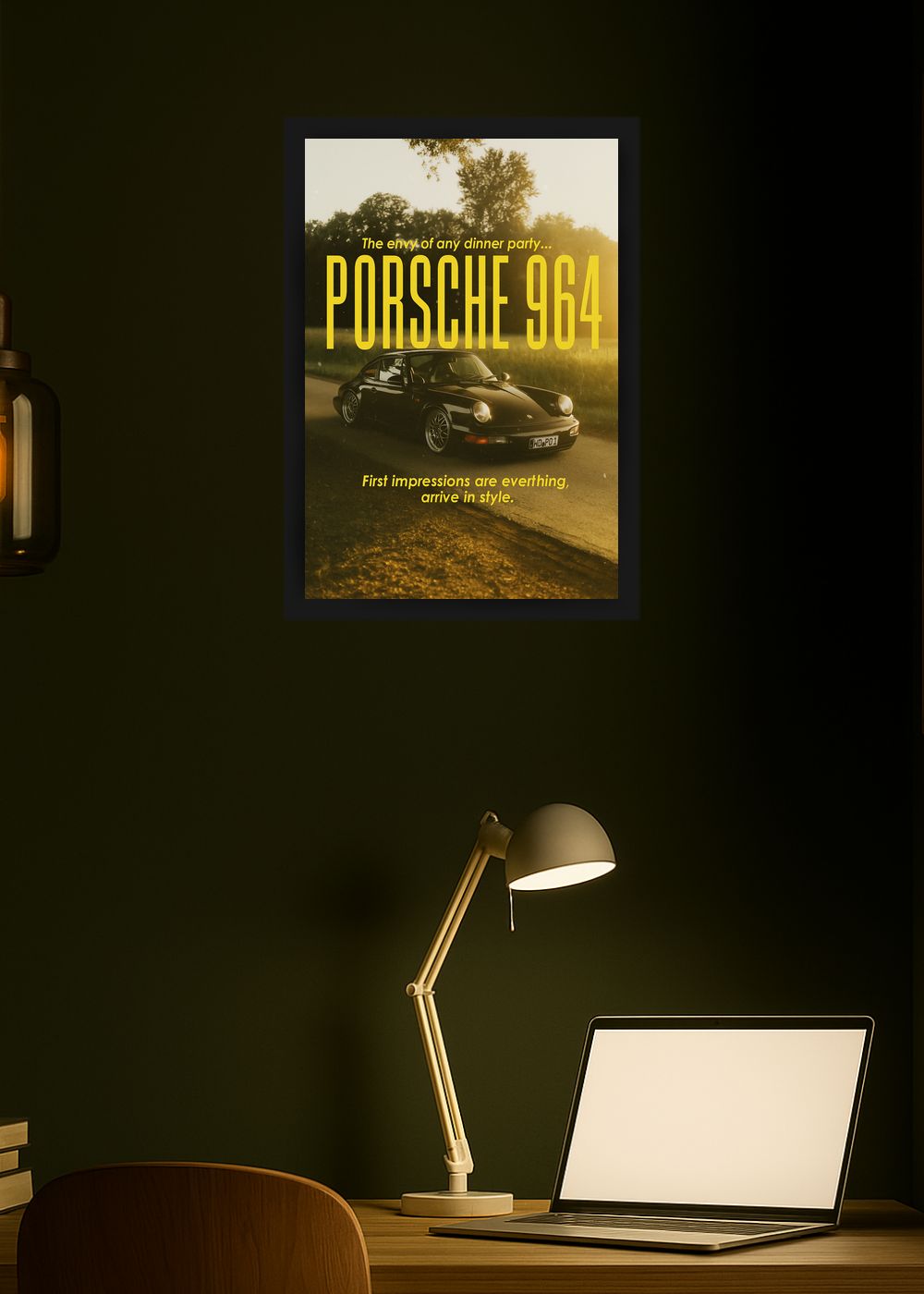 Quadro Decorativo Porsche 964 Estilo e Classe Com Vidro