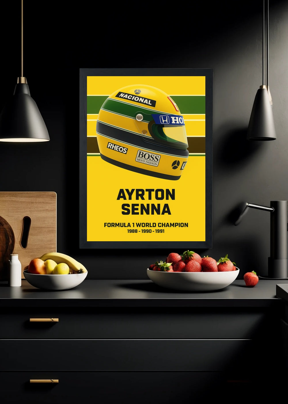 Quadro Ayrton Senna World Champion 88 90 91 -Com Vidro